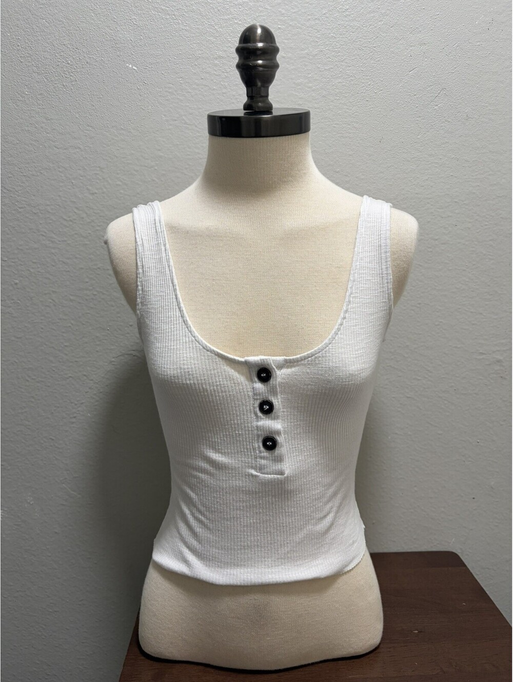 Cotton On Cropped Ribbed Henley Tank Top White S Boho Y2K